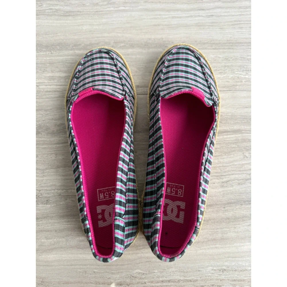 DC Y2K Shoes Slip On Villainess Jute Plaid Green Pink Women 8.5 Skate Streetwear
